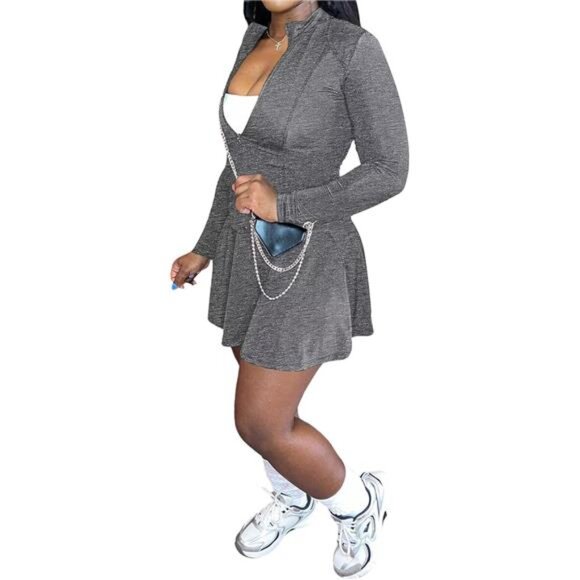 Two Piece Tennis Skirt Sets for Women Dark Gray - Picture 1 of 5